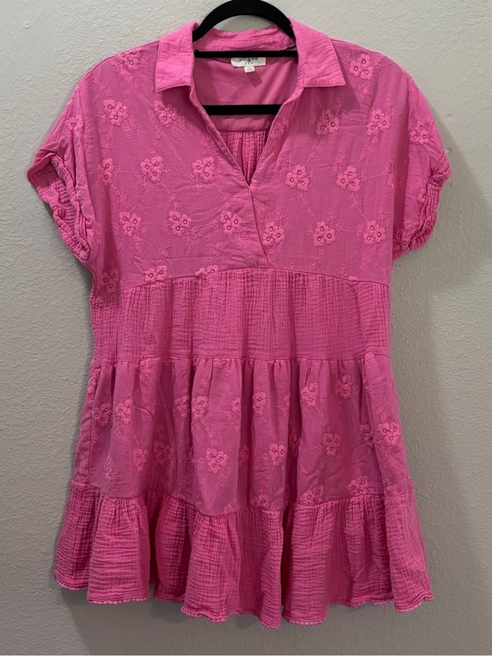 Umgee Dresses & Skirts - Umgee Pink Floral Embroidered Boho Babydoll Cotton Mini Dress Size Small